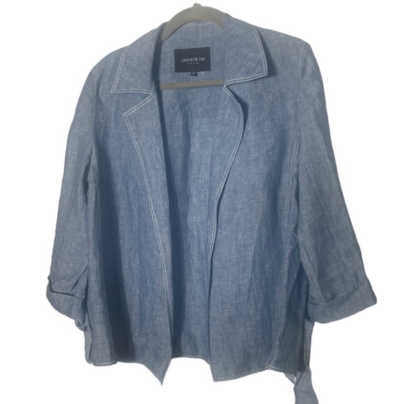 Lafayette 148 New York Grant Open Front Italian linen jacket. Jean blue. Size M - Picture 4 of 11